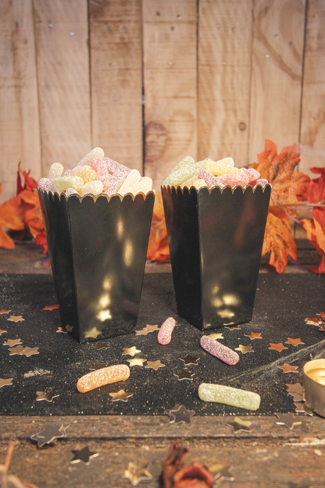 Melni ēdienu trauciņi ar zelta apdari (x8)