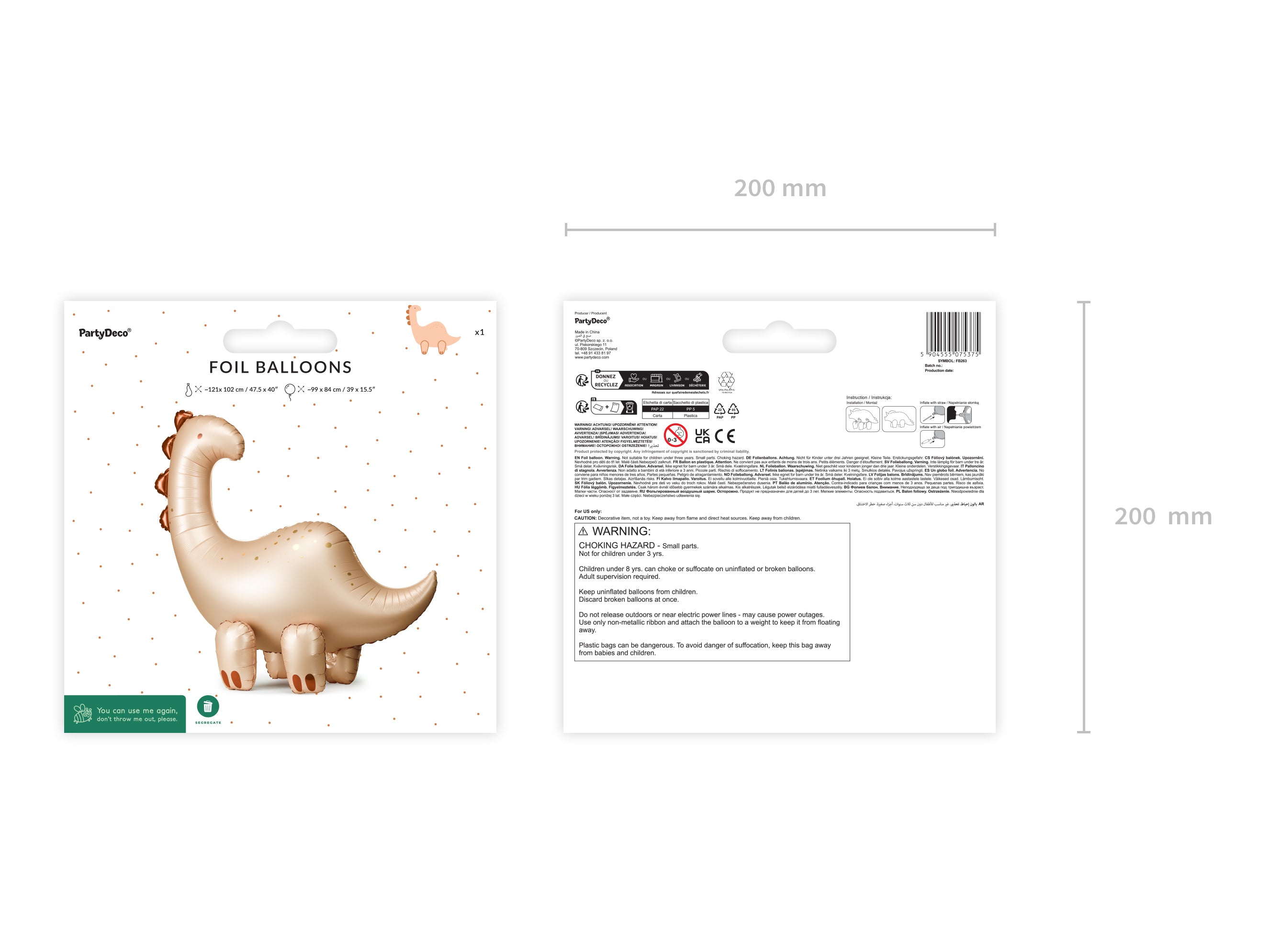 Stāvošs folijas balons dinozaura formā