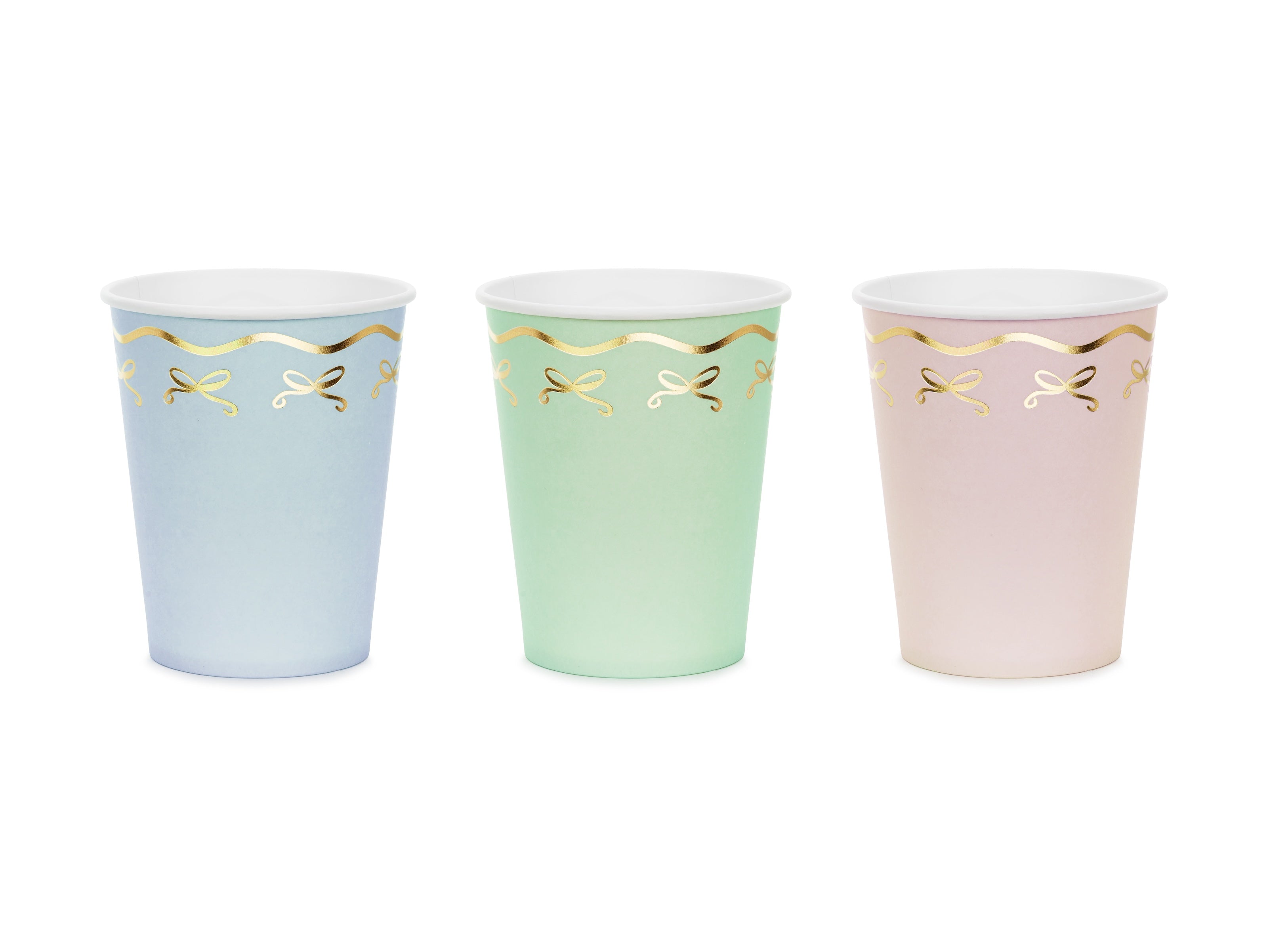 Krūzītes pasteļkrāsās ar zelta lentītēm (x6)