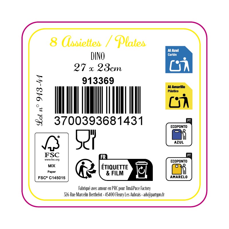 Papīra šķīvji dinozaura forma (x8)