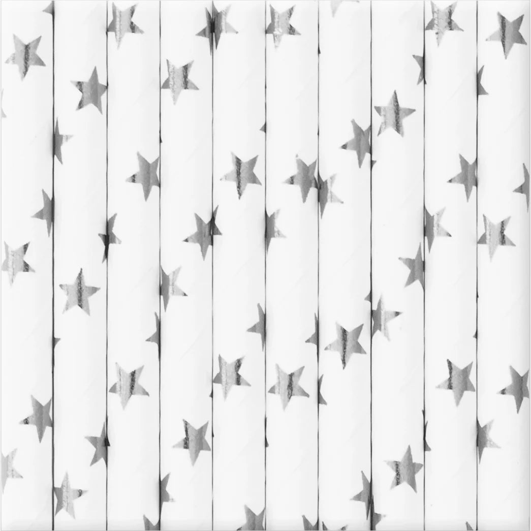 Salmiņi - balti ar sudraba zvaigznēm (x10)